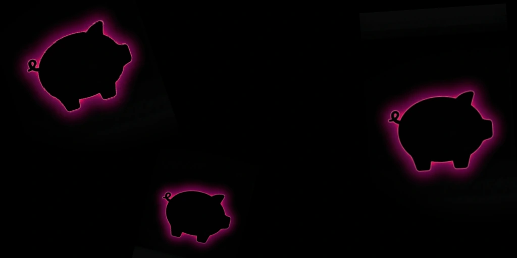 Magenta neon outline of a piggy bank silhouette on a pure black background.